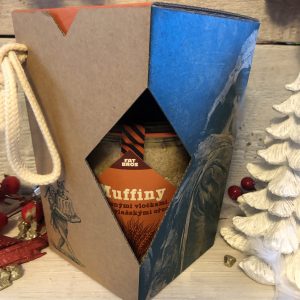 Muffiny s jablkami a ovsenými vločkami v dóze a karamel – v darčekovej krabičke