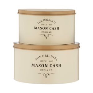 2 veľké oceľové dózy na torty a koláče Mason Cash Heritage – NOVINKA