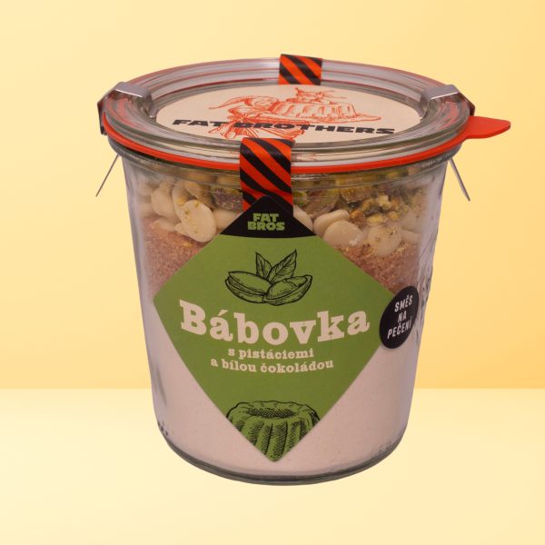 Luxusná bábovka s bielou čokoládou a pistáciami v dóze